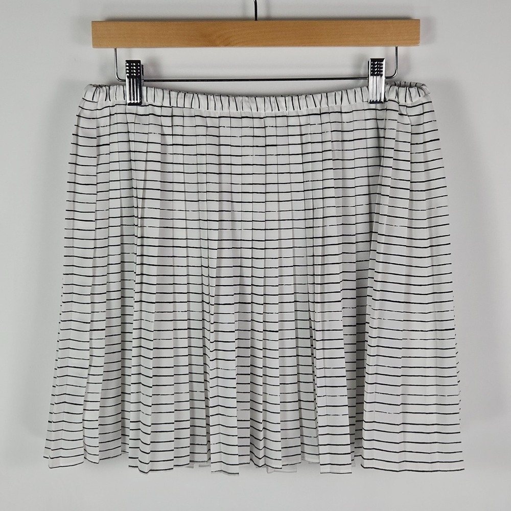 Banana Republic Striped Pleated Midi Skirt Small Black White Accordion Pull‎ On